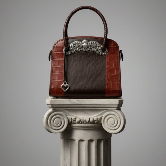 👜 Vintage Brighton “Regal Heart” Structured Leather Satchel – Style A246042 - Picture 1 of 17